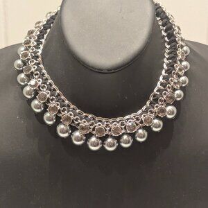 Statement Silver Pearl & Crystal Holiday Necklace